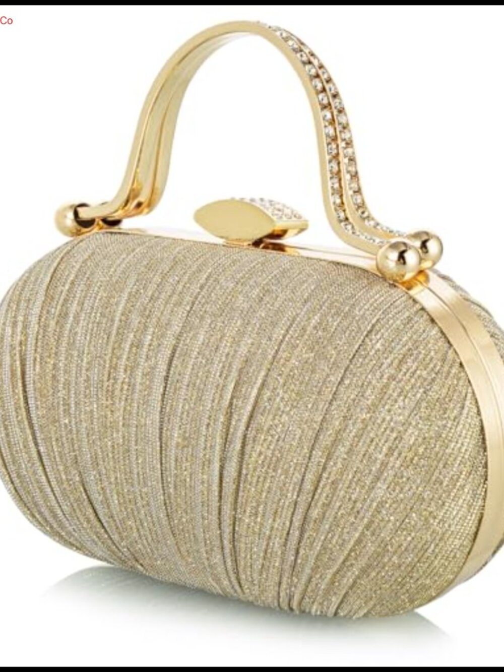 YYW Rhinestone Glitter Ruched Clutch Evening Handbag Detachable Chain